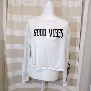 Good Vibes Black and White Long Sleeve Crop Top